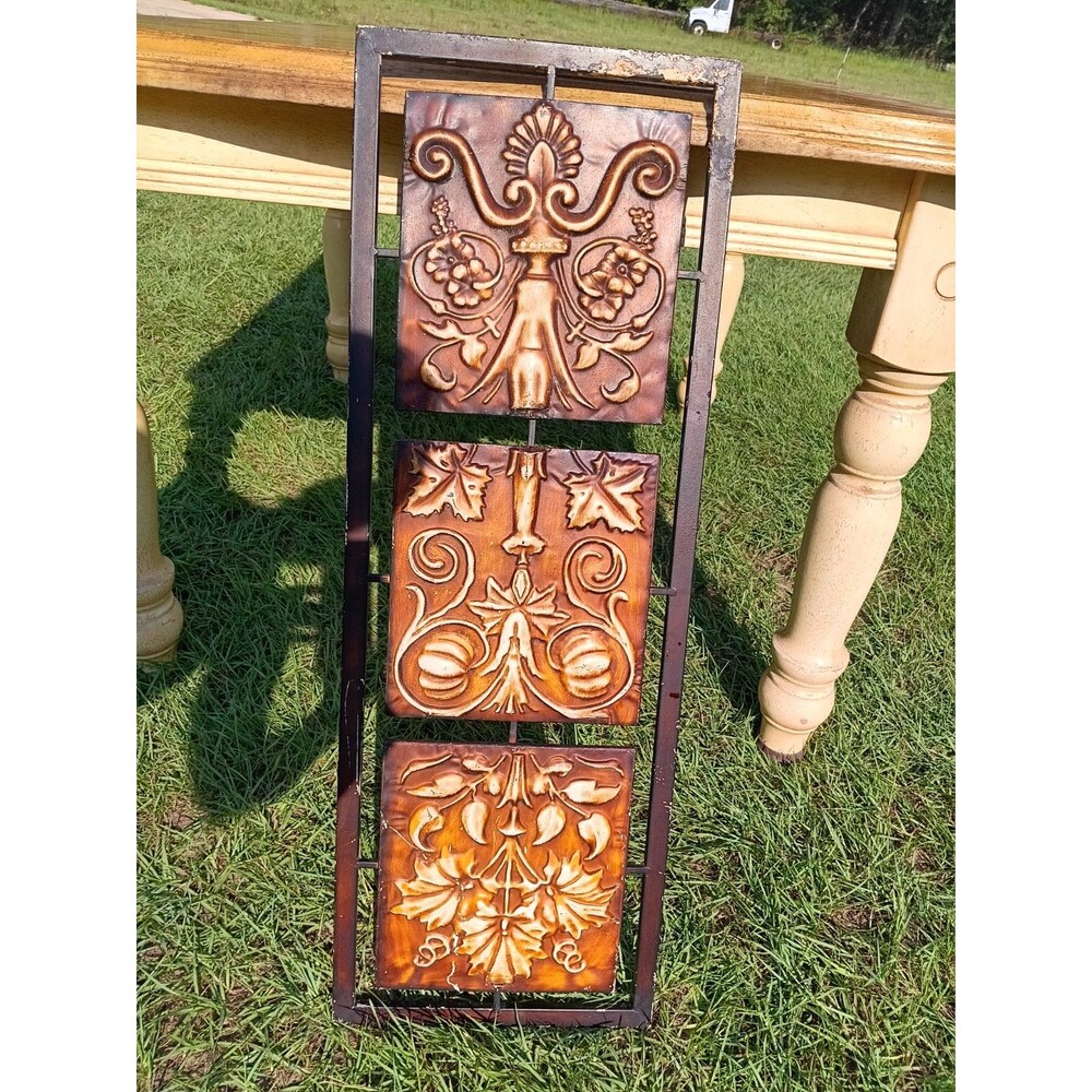 Distressed Metal Wall Art Brown Tan Floral